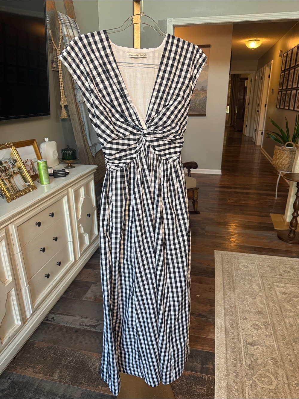 Abercrombie & Fitch Black and White Gingham Twist Maxi Dress